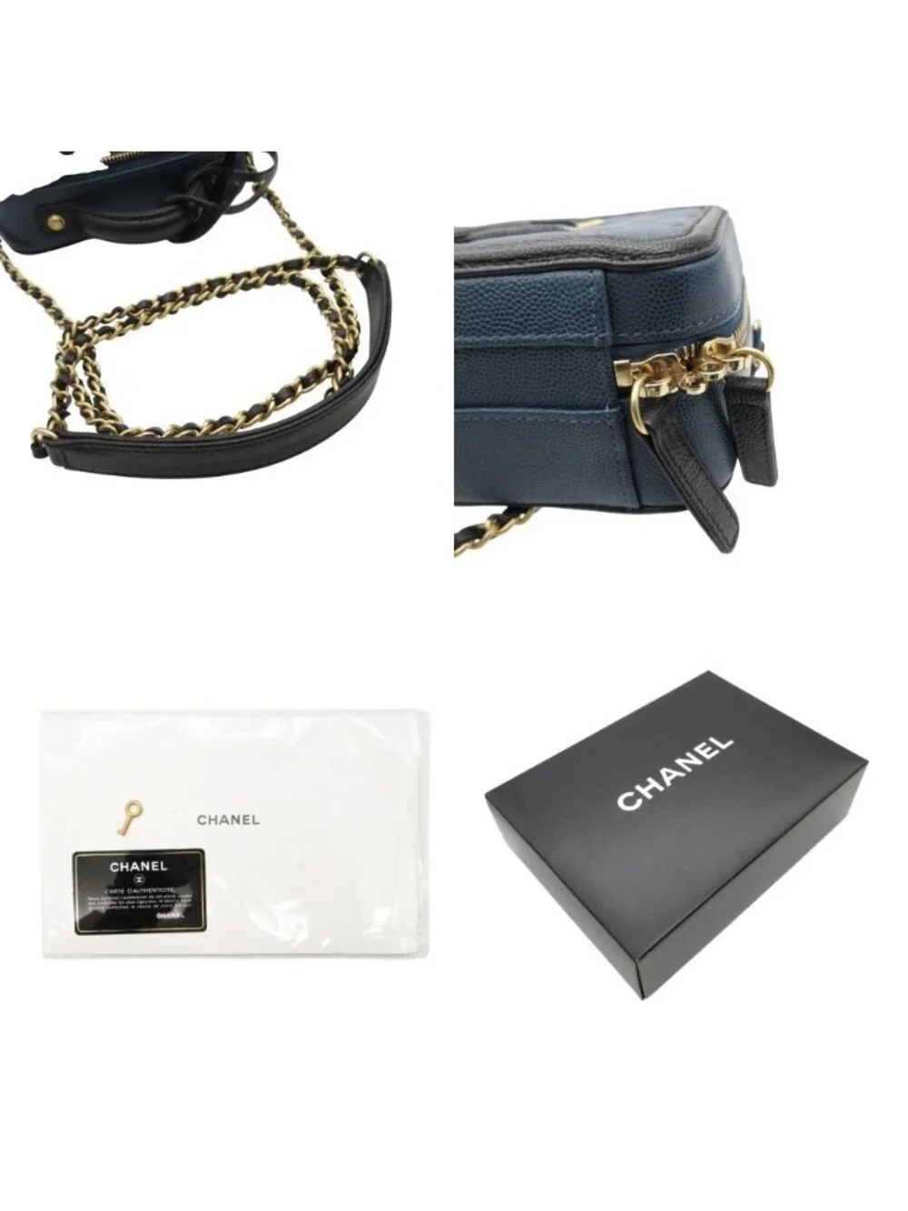 Chanel Shoulder Bag CC Filigree Small Vanity 2-Way Chain Caviar Leather Navy